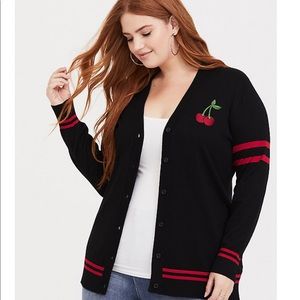 Cherry Black Varsity Cardigan Sweater